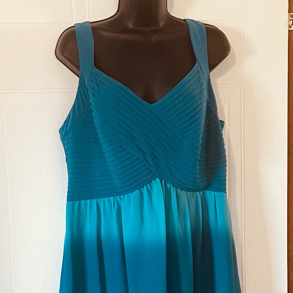 Signature By Robbie Bee Womens Blue Teal Ombre Maxi Pleated Bra Dress Straps 14W